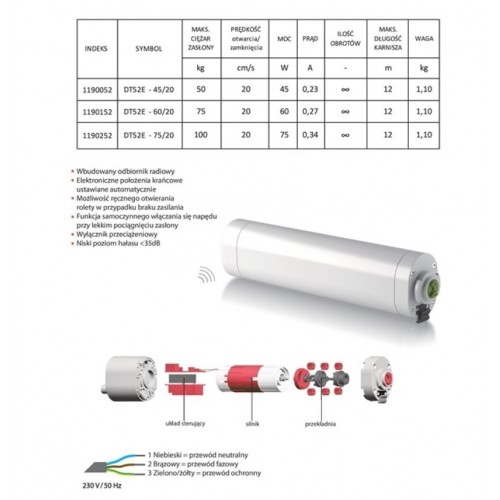 Silnik radiowy do zasłon DT52E-75/20